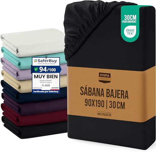 Utopia Bedding Sabana Bajera 90x190x30 cm - Beige - Bolsillo Profundo - Certificado Oeko Tex - Microfibra de Poliéster Cepillado (Cama 90)