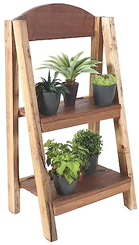 Casa Moro Grazia Escalier à plantes pliable avec 2 étagères en bois de teck 50 x 36 x 90 cm