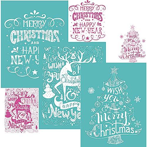 3Pieces Christmas Silkscreen Stencil,8.5x11inch Reusable Self-Adhesive Mesh Stencils,Merry Christmas,Christmas Tree,Elk Deer Silk Screen Stencils for Painting on Wood/T-Shirt/Glass/Wall DIY Home Decor