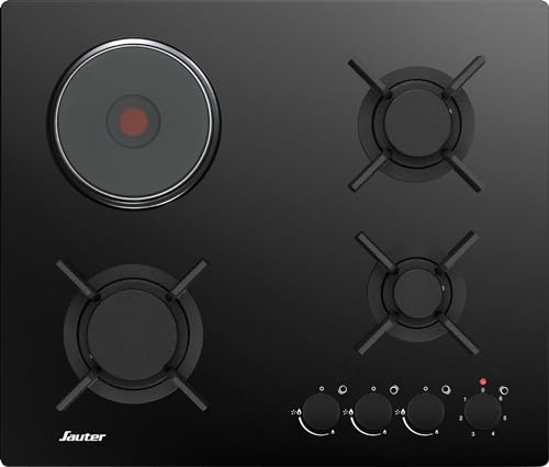 Sauter - SPG3601BM - Plaque Gaz et Electrique - Table de cuisson encastrable - Noir - 4 Foyers - Sécurité Gaz par Thermocouple - Encastrement 56x48cm - Noir