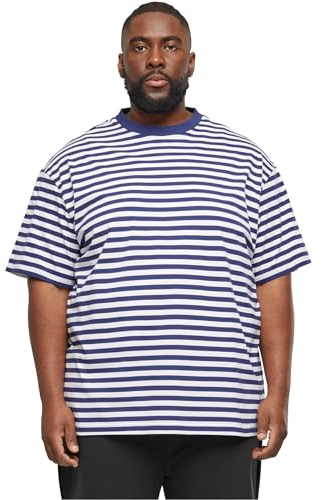 Urban Classics T-Shirt a Righe Regolari, Bianco/Blu Scuro, XXL Uomo