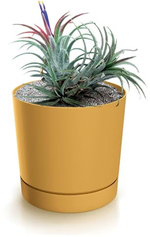 magubo Blumentopf mit Untersetzer, Übertöpfe für Zimmerpflanzen, Pflanzkübel, Übertopf Groß, 30 cm Durchmesser, Elegantes Design für Innen- und Außenbereich (Gelb, 300)