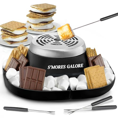 S'MORES GALORE™ Machine à smores électrique d'intérieur – Parfait pour toute l'année – Kit de rôtissoire d'intérieur pour guimauve et plateau de service – Machine électrique S'mores avec 4 brochettes