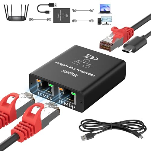 Mygatti LAN Splitter 1 auf 2(RJ45 in,2 RJ45 Out), Gigabit Ethernet Splitter(gleichzeitig Arbeiten), mit USB-C Stromkabel,1000Mbps Netzwerk-Adapter für Computer, Switch, Router, Digital TV, etc.
