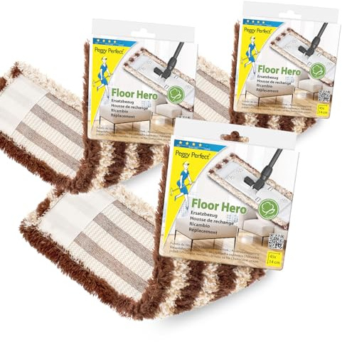 Peggy Perfect 3er Set – waschbarer Wischmopp Mikrofaser Ersatzbezug „Floor Hero Parkett/ Laminat“ Gr. von 45x14cm, geeignet für ca. 39x11cm große Bodenplatten. Effiziente, sanfte Bodenreinigung.