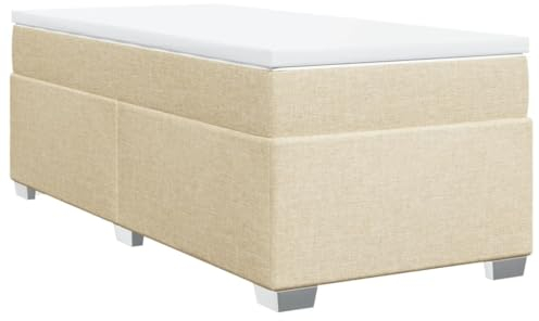 vidaXL Ramsäng med madrass gräddvit 90x190 cm tyg, säng, plattformssäng, panelsäng, sovrumsmöbler, divansäng, enkelsäng, stoppad säng, tygsäng
