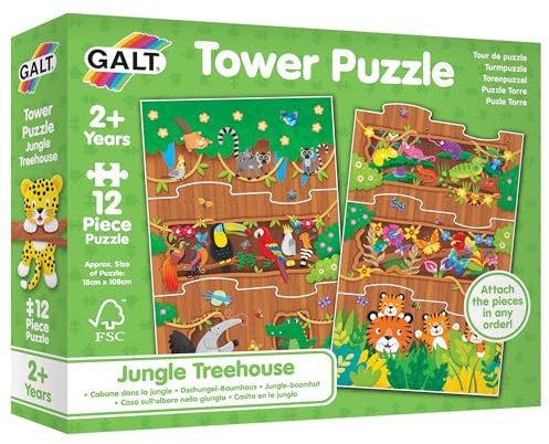 Galt Rompecabezas de torre, casa del árbol de la selva, rompecabezas para niños, rompecabezas largo de 12 piezas, divertido y lindo rompecabezas de animales, se fija en cualquier pedido, rompecabezas