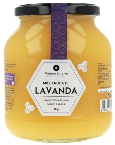 PLANETA HUERTO | Miel Cruda de Lavanda 1 Kg, Miel Artesanal 100% Natural, Sin Filtrar ni Pasteurizar - Miel Cruda Origen España con Alta Concentración de Néctar de Espliego
