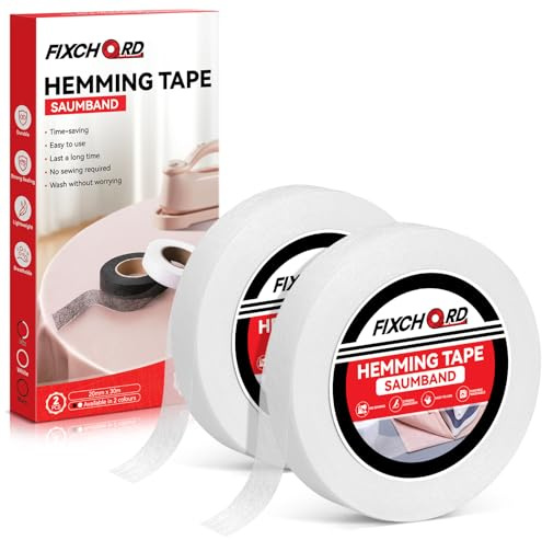 FIXCHORD Saumband, 2 PCS Saumband zum Aufbügeln, Bügelband zum Aufbügeln, Bügelband zum Kürzen für Vorhänge, Bügelkleber für Textilien, Gardinen kürzen ohne Nähen (Weiß, 30m*20mm)