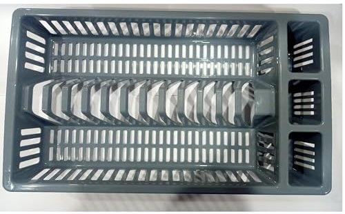 Generico SCOLAPIATTI CON VASSOIO SALVA GOCCIA 42X27X6 CM IN PLASTICA, 4 SCOPARTI PER PIATTI STOVIGLIE BICCHIERI,SCOLASTOVIGLIECON VASSOIO RACCOGLIGOCCIA COLORE GRIGIO (GRIGIO)