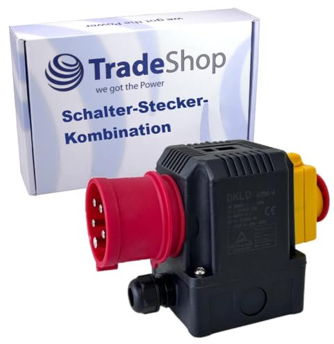 Trade-Shop Switch/Plug Combination DZ08-4 400V Compatible with Güde 1845-02001, Compatible with KEDU KOA12 / with Engine Brake, Emergency Stop Flap