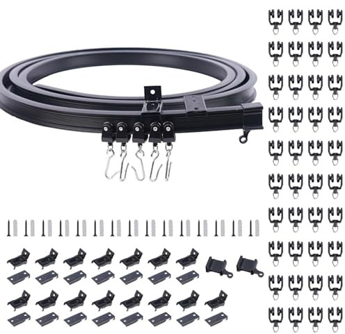 KJLEEN 5M/16.4Ft Bendable Ceiling Curtain Track for Bay Window, Flexible Curtain Rail Track and Fittings, Heavy Duty Wall Mounted Curtain Track for RV Room Divider Shower Corner (Black, 5 Meter)