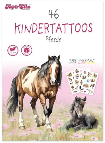 TapirElla 46 Kinder Tattoos hautfreundlich Kindertattoos Pferde | Pferde, Pony Tattoo Kinder – Made in Germany, vegan, plastikfrei verpackt - Lutz Mauder Verlag