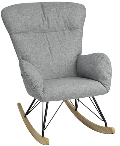 HaiYiZuhause Schaukelstuhl, Bequemer Stillsessel & Lesesessel, Relaxstuhl mit hoher Rückenlehne für Wohnzimmer, Schlafzimmer, Balkon oder Kinderzimmer, Moderner Schaukelsessel, Grau
