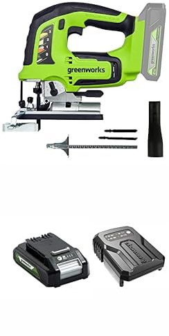 Greenworks GD24JS Akku-Stichsäge (3000 SPM, 45° neigbar) + 24V 2Ah Akku & Ladegerät – 3 Jahre Garantie