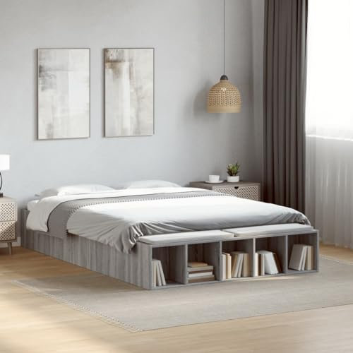 MOBCANT Bettgestell, Bettstütze Betten Doppelbett Futonbett Geeignet für Schulen Hotel Gästezimmer Schlafzimmer Grau Sonoma 120x190 cm Holzwerkstoff