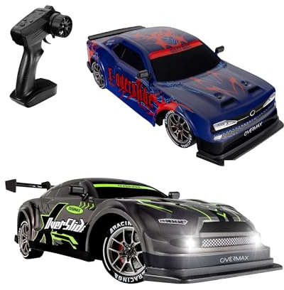 Overmax X-OVERSLIDE Voiture RC Drift Télécommandée, Voiture pour Enfants 8+, 1:16, 20 km/h Portée jusqu'à 80 m, 4WD, 2 Batteries 500 mAh, Roues et Obstacles, Boîtier Supplémentaire