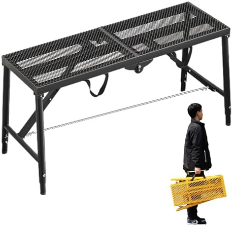 Scala multiuso, sgabello, panca, piattaforma di lavoro pieghevole regolabile, ponteggio da 6 piedi, ponteggio nero resistente per lavaggio veicoli e pulizia finestre, fai da te, altezza rego