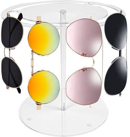 Zuxbolf Drehbarer Brillenständer 360 Grad Acryl Brillenhalter für Mehrere Brillen Aufbewahrung Sonnenbrillen Organizer Platzsparend Sonnenbrillenständer für Schreibtisch Kommode Tischplatte