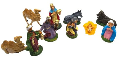 arkamii ensemble de 10 personnages de crèche de la Nativité peints à la main, produit en Italie (Personnages, 8 cm)