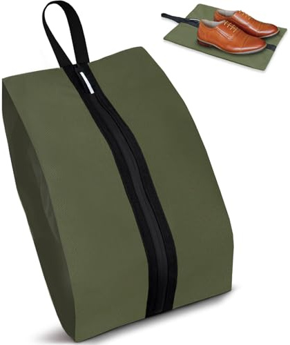 Yttriuny Shoe Bags for Travel Waterproof Odor Absorbing Lightweight Golf Soccer Shoe Storage Organizer Pouch with Smooth Zipper and Handle, Portable Travel Essentials (Dark Green, 1-Pack)