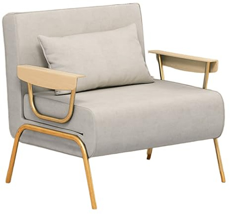 Sofa Cama 1 Plaza Plegable Lujo Nórdico Ligero Tela Sofás de Salón Convertible Respaldo Ajustable en 6 Posiciones Cama de Invitados para Oficina Dormitorio Salón(Beige,186 * 63 * 30cm)
