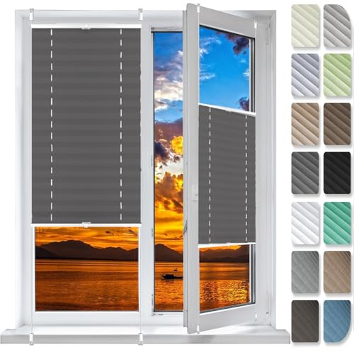Plissé Shades - Tenda plissettata con isolamento termico e riduzione del rumore, senza trapano, design elegante, per casa e ufficio, 98 x 190 cm, colore: grigio