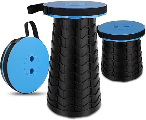 MY HOMIE Portable Chair Folding Stool,Retractable Telescopic Camping Stools Lightweight Sturdy Seat Adjustable Collapsible((Black/Blue)