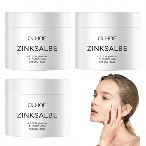 3pcs Zinc Ointment Face, Zinksalbe Gesicht,Zinksalbe Gegen Pickel,50g Anti Pickel Creme Auch Bei Akne Am Po Und Rücken Geeignet, Zink Salbe Gegen Mitesser und Unreine Haut