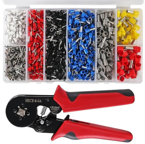 AEDIKO Ferrule Crimping Tool Kit AWG23-7 Self-Adjustable Ratchet Wire Crimping Tool Kit Crimper Plier Set with 1200pcs Wire Connectors End Ferrules Terminals
