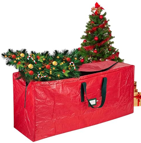BritVibe Christmas Tree Storage Bag - Extra Large Heavy Duty Xmas Tree Bag for Up to 7.5ft Tall Artificial Christmas Tree - Waterproof & Dustproof Storage Bags with Durable Zippers, Handles (Red)