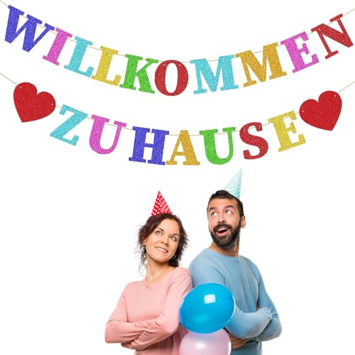 ALLY-MAGIC Willkommen Zuhause Deko, Herzlich Willkommen Girlande, Baby Welcome Home Girlande Bunt, Perfekt für Zuhause Baby Geburt Einweihungsparty Familie Party Babyshowerparty Deko E21-HYHJLQ-CS