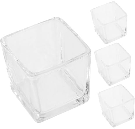 FUTUREORYY 4 pièces Set de Porte Bougies Carrés Verre Transparent pour Photophores Design Simple et Robuste Accessoires Déco pour Restaurant et Événements