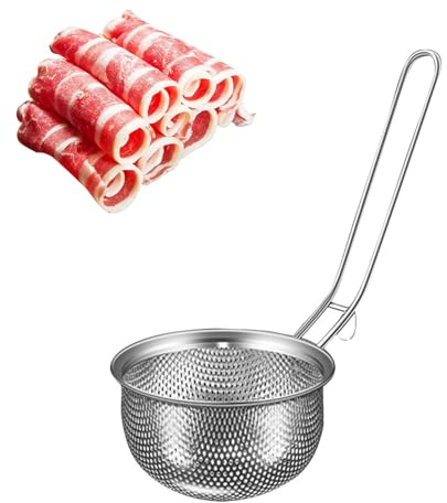 Seiher-Schöpfer - Edelstahl Hotpot Seiherlöffel | Geschlitzter Schöpflöffel zum Kochen | Feines Filternetz | Fritierkorb mit Haken, Bequem zu Halten, Nicht Erhitzter Griff