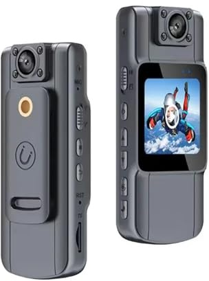 JOJIDE Bodycam, Mini caméra avec écran HD IPS 180 Len Rotatif et Pince arrière Full HD caméra portée par Le Corps de la Police caméscope de Poche Portable(WiFi Mini Cam)