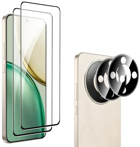 Heioloo 2 Piezas Protector Cristal Templado para Honor Magic 8 Lite, [2+2] Piezas Vidrio templado con Protector de Lente de cámara,Sin Burbujas, Dureza 9H Vidrio Templado, Arañazos