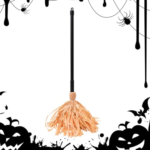 Tuxxjzm Scopa rotante per Halloween, scopa da – Ornamento decorativo illuminato horror a batteria per giardino, cortile, feste, cosplay, portico interno