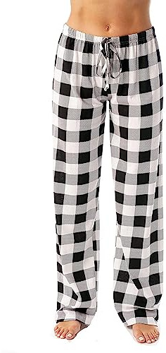 Cotton Pyjamas Bottoms For Women Uk - Womens Pyjamas Bottoms Long Full-Length Pants Plaid Side Pockets Elastic Waist Wide Leg Pants Lightweight Drawstring Trousers Breathable Straight Leg Trousers