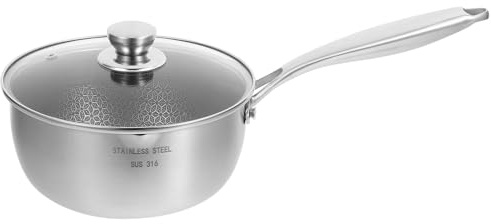 FIXOSHEE Cacerola de Acero Inoxidable 20 Cm Fondo de Panal Antiadherente, Olla Pequeña para Cocinar Leche y Salsas en Estufa, Incluye Escurridor, Utensilios Cocina Multifuncional