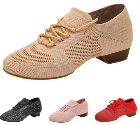 Fritidsskor dam sommar – dansskor dam platt klack av nättyg sportskor fashionabla sneakers ventilerande damskor bekväma joggingbyxor med blockklack löparskor, kaki, 41 EU