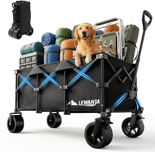 LEWANJA 200L Carro Playa Plegable, Carrito de Jardín de Alta Resistencia con Ruedas Anchas y Frenos, Manillar Ajustable, Carga 200kg, para Camping, Festivales y Compras