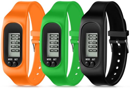 Kenning Reloj podómetro para caminar y correr, 3 piezas, naranja, verde, negro