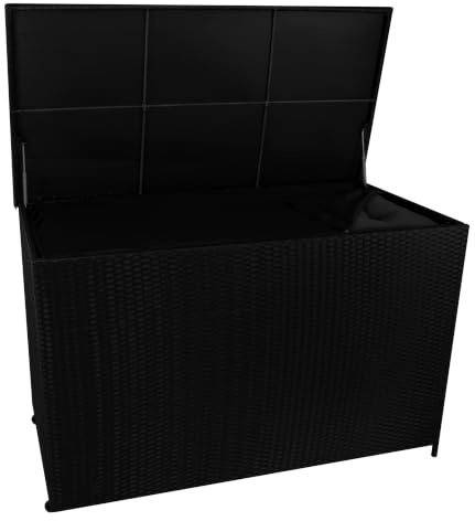 Box Contenitore Rattan Giardino 996L Nero Rivestimento Impermeabile con Zip Baule Grande per Cuscini Coperte Attrezzi Giochi Telaio Acciaio Resistente Agenti Atmosferici Coperchio Pistoni Gas Ruote