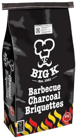 Big K Briquettes Charcoal Black 5kg | Charcoal Briquettes for BBQs | Long Burning BBQ Fuel | Suitable for Grilling & Outdoor Cooking
