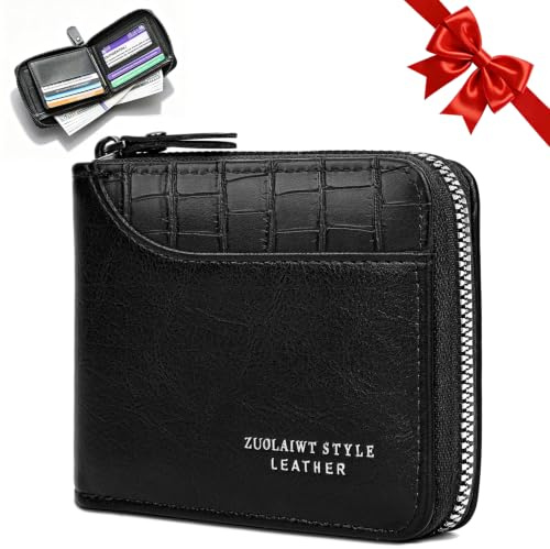 Desing Wish Portafoglio Uomo con Portamonete Pelle Portacarte Piccolo Slim Portafoglio Leather Wallet Men Porta Carte di Credito con Cerniera per Uomo Donna Compleanno Natale Festa del Papà Regali