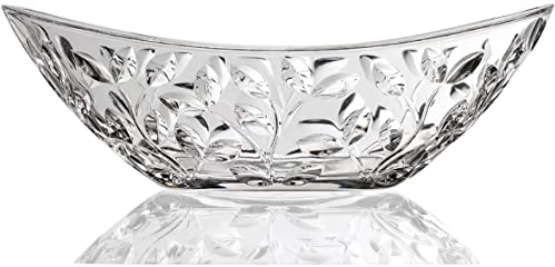 Elegante ovale Servierschale aus Kristallglas mit schönem Blatt-Design, Tafelaufsatz für Zuhause, Büro, Hochzeitsdekoration, Obst, Snacks, Desserts, Serviertablett