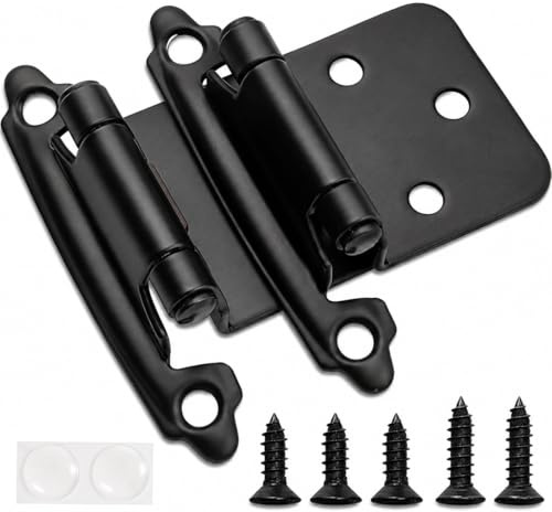 Decobasics 1/2 Overlay Matte Black Cabinet Hinges (10 Pair -20 Pcs) Self Closing Bath & Kitchen Cabinet Hinges Black Flush Mount w/Door Bumpers & Upgraded Screws