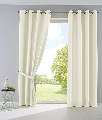 2er Set Vorhänge Blickdicht Gardinen Matt Lichtdurchlässig »Palermo« mit Ösen und Raffhalter Dekoschal HxB 145x140 cm Creme, 10000265-2