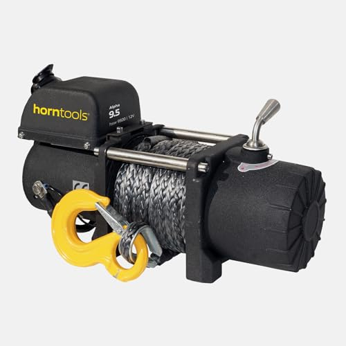 Horntools Alpha Kompakt Seilwinde - 4.3 Tonnen Zugkraft, Platzsparendes Design, Zuverlässige Leistung für Offroad (Kunststoffseil, 12 Volt)