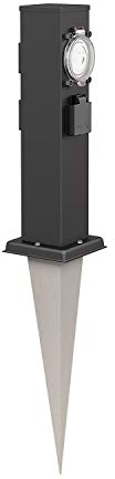 ledscom.de Colonna da giardino Polly con picchetto a terra per esterni, IP44, 3 vie con timer/timer, acciaio inox, quadrata, nera, 38cm